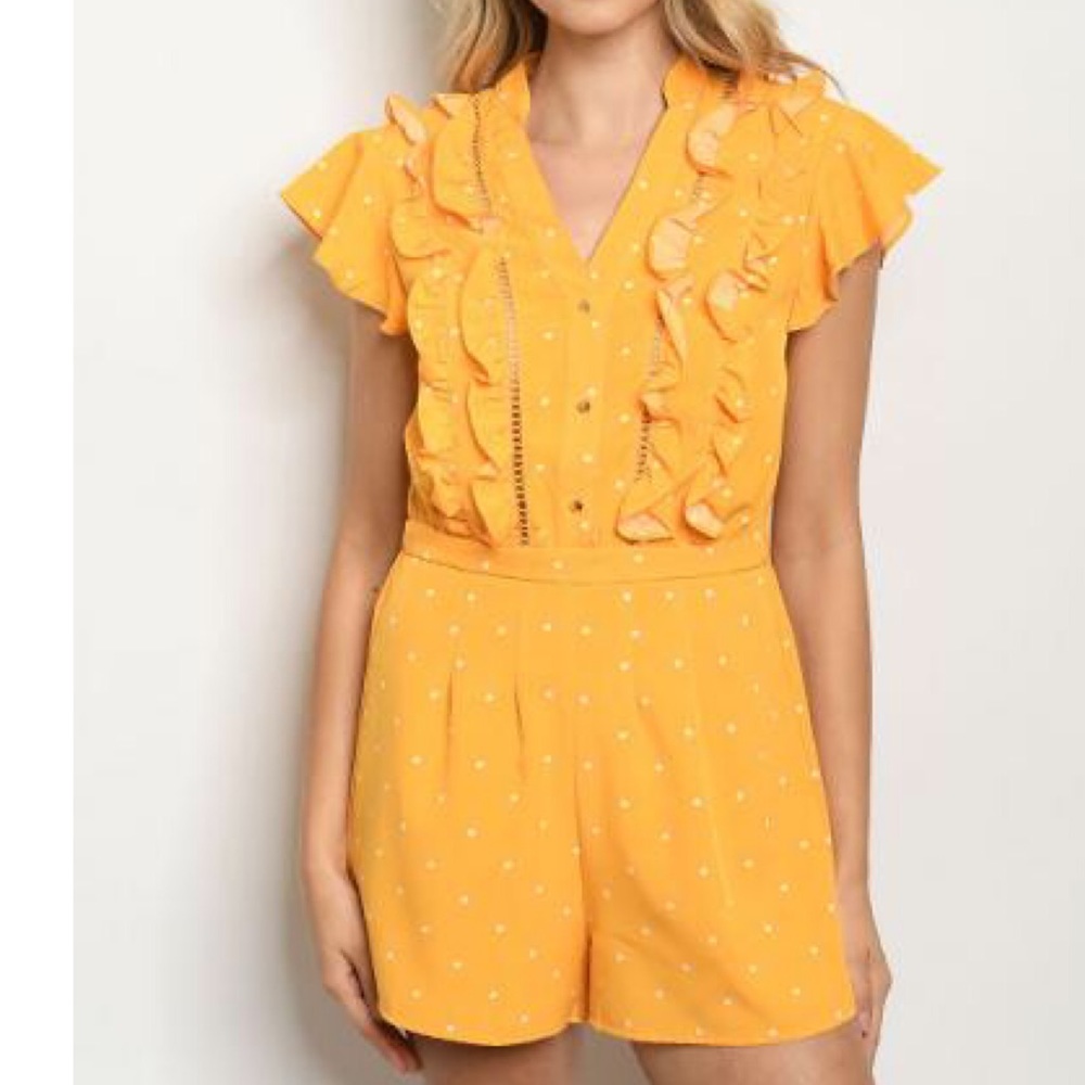 Marigold Yellow Ruffle Polka Dot Romper